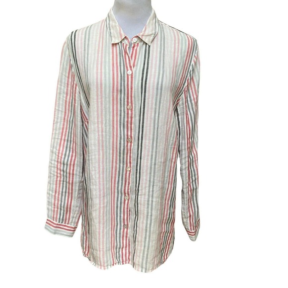 J JILL 'Love Linen' Women's Striped Button-Up Shirt Linen sz Medium EI122 - Picture 1 of 6